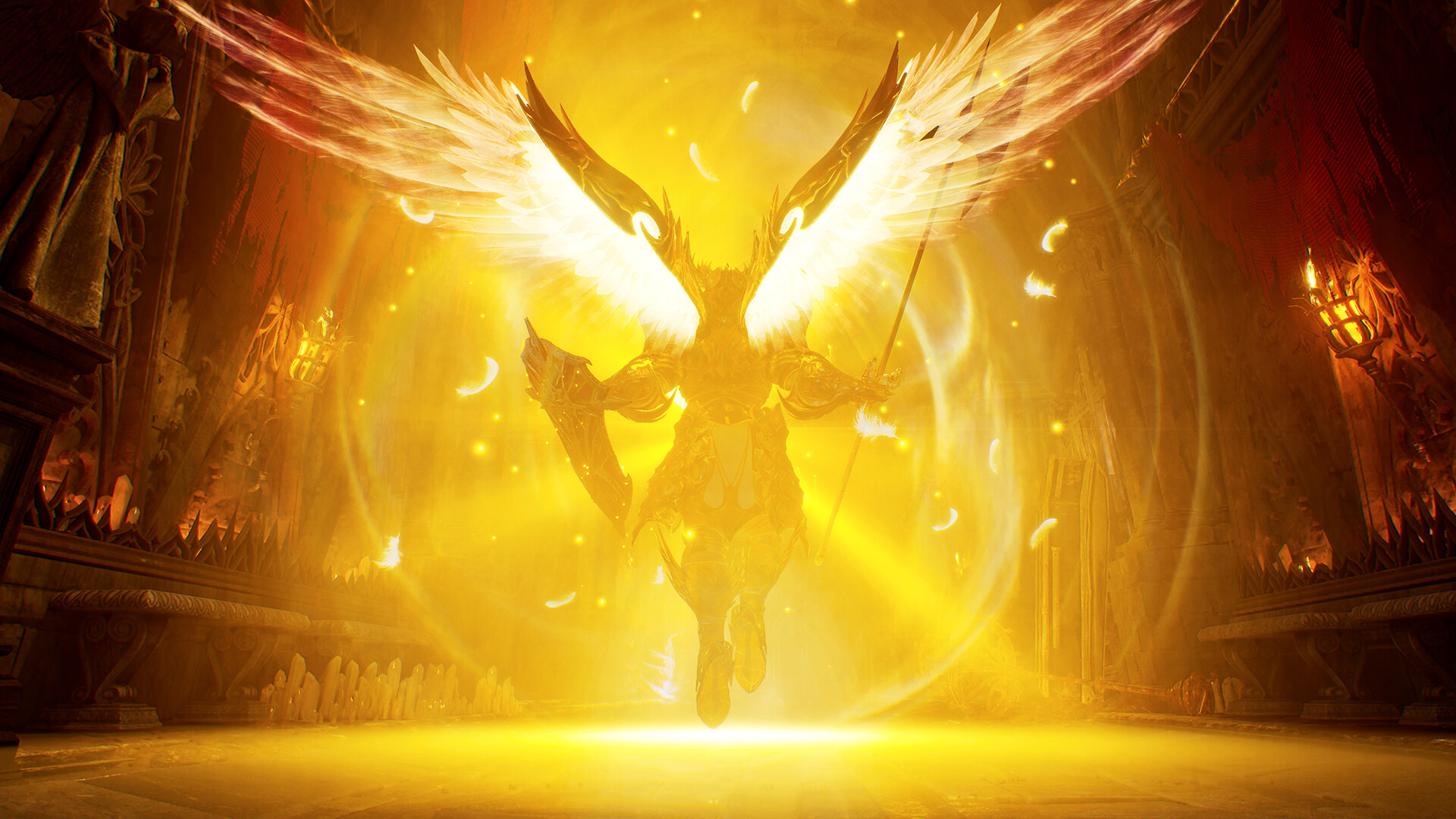 A Nephilim using a radiant angelic transformation in Crimson Moon